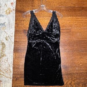 Free People Black Crushed Velvet Lace Dress